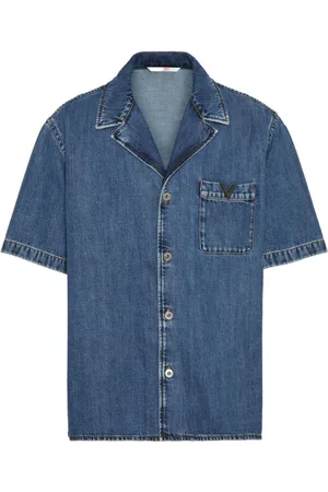 VALENTINO GARAVANI Skjorte, Herre, Blå, L, Bomuld, V Detail Denim Bomuldsskjorte