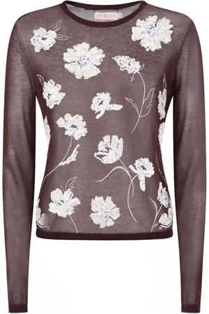 Tory Burch Bluser & Skjorter, Dame, Brun, XS, Bomuld, Brun Sequin Detalje Bluse