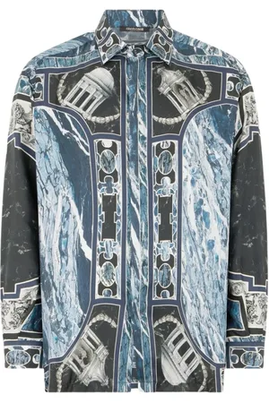 Roberto Cavalli Skjorte, Herre, Flerfarvet, M, Silkeskjorte med marmorprint og pynt