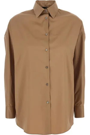 Plaîn Units Bluser & Skjorter, Dame, Brun, L, Bomuld, Beige Skjorte med Klassisk Krave i Bomuldsblanding