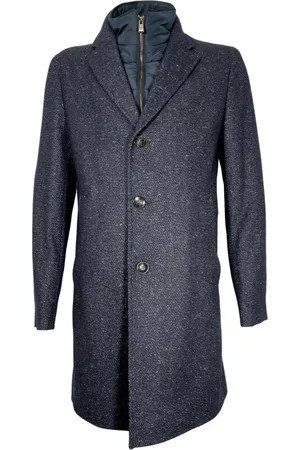 HUGO BOSS Frakke, Herre, Blå, L, Uld, Slim Fit Aftagelig Lynlås Frakke