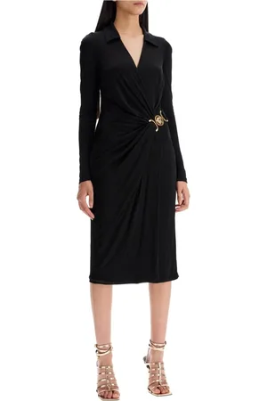 VERSACE Kjole, Dame, Sort, M, Uld, Kryds-Over Draperet Jersey Kjole