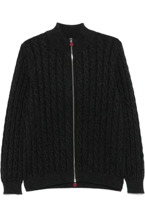 Kiton Strik, Herre, Grå, XL, Cashmere, Mørkegrå Cashmere Kabelstrikket Cardigan