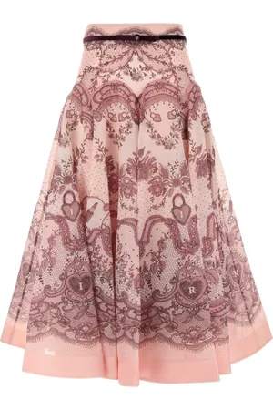 ZIMMERMANN Nederdel, Dame, Flerfarvet, M, Uld, Printed Linen Blend Crush Skirt