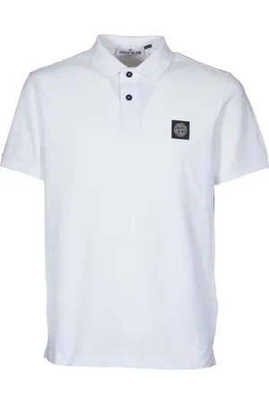 Stone Island Top, Herre, Hvid, XL, Bomuld, Bomulds Polo Shirt med Logo Patch