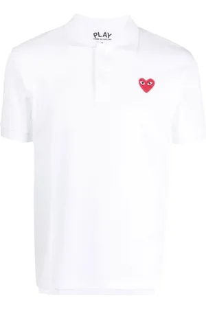 Comme des Garçons Top, Herre, Hvid, L, Bomuld, Heart-patch Piquépolo