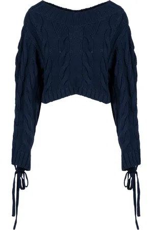 Kenzo Strik, Dame, Blå, S, Bomuld, Cable Lace Up Jumper