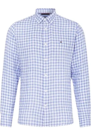 Tommy Hilfiger Skjorte, Herre, Blå, XL, Linned, Linen Gingham Skjorte