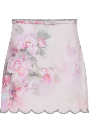 ZIMMERMANN Nederdel, Dame, Flerfarvet, S, Floral Scalloped Mini Skirt
