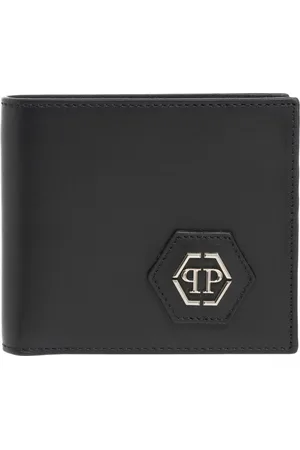 Philipp Plein Tilbehør, Herre, Sort, ONE SIZE, Læder, Minimalistisk Hexagon Wallet med Logo