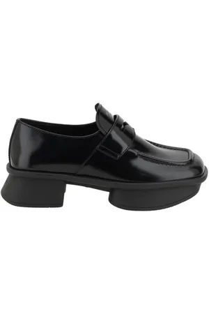 Prada Sko, Dame, Sort, 37 EU, Læder, Chic Læder Loafers med Firkantet Tå