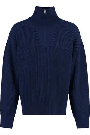 Isabel Marant Strik, Herre, Blå, XL, Uld, Ribstrikket turtleneck