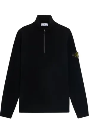 Stone Island Strik, Herre, Sort, XL, Uld, Half Zip Sweater