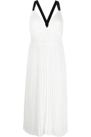 Proenza Schouler Kjole, Dame, Hvid, M, Polyester, Hvid Maxikjole med Plisseringer