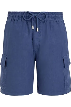 Vilebrequin Shorts, Herre, Blå, L, Linned, Solide Linned Cargo Bermuda Shorts