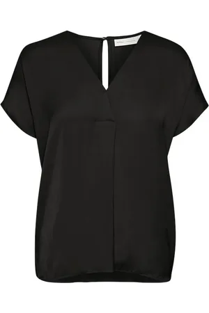 INWEAR Bluser & Skjorter, Dame, Sort, 2XS, Uld, V-hals top med korte ærmer