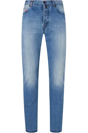 Kiton Jeans, Herre, Blå, W32, Bomuld, Slim-Fit Bomuldsjeans