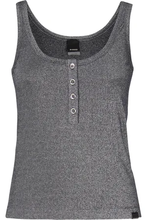 Pinko Top, Dame, Grå, M, Nylon, Metallic Knit Sweater Top