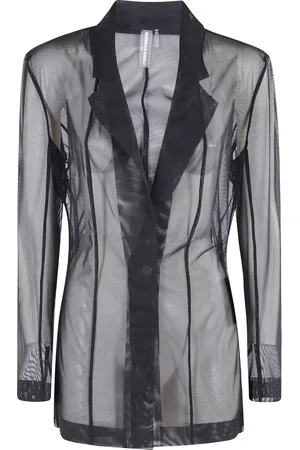 Norma Kamali Jakke, Dame, Sort, S, Mesh Blazer med Velcrolukning