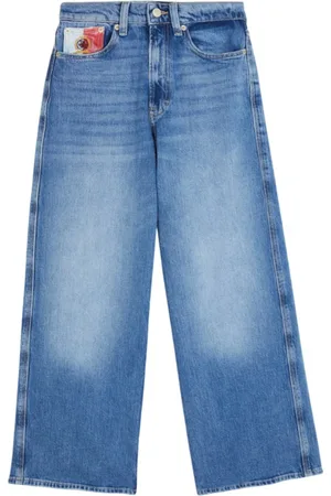 Tommy Hilfiger Jeans, Dame, Blå, W26, Bomuld, Bootcut Jeans med Logo Applikation