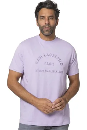 Karl Lagerfeld Top, Herre, Lilla, 2XL, Bomuld, Mauve Kortærmet T-shirt med Stretch-krave