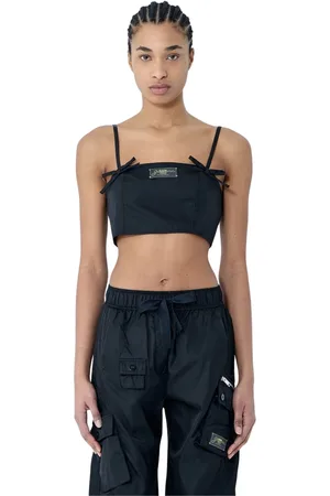 Ganni Top, Dame, Sort, XS, Nylon, Top med firkantet hals og bue