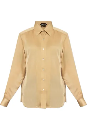Tom Ford Bluser & Skjorter, Dame, , M, Fluid Charmeuse Silke Skjorte MED Plisse Plastron