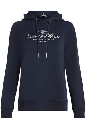 Tommy Hilfiger Sweathshirts & Hoodies, Dame, Blå, M, Uld, Regular Hilfiger SCR Hættetrøje