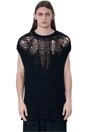 YOHJI YAMAMOTO Strik, Herre, Sort, ONE SIZE, Bomuld, Åbenstrik Crewneck Vest
