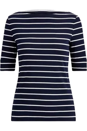 Ralph Lauren Top, Dame, Blå, L, Marineblå Stribet Bådhals T-Shirt