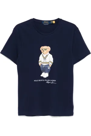 Ralph Lauren Top, Herre, Blå, M, Bomuld, Broderet `Polo Bear` Bomulds T-shirt