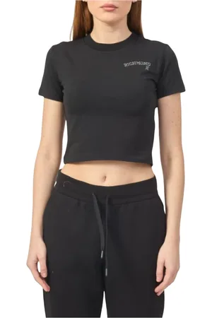 John Richmond Top, Dame, Sort, S, Bomuld, Cropped T-shirt med rund hals