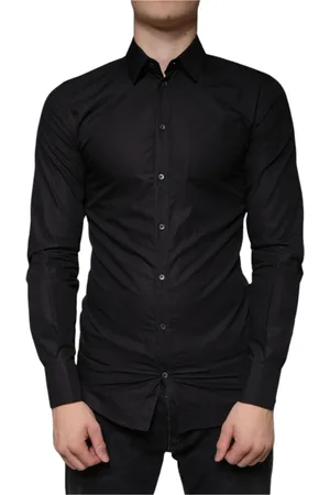 Dolce & Gabbana Skjorte, Herre, Sort, XS, Bomuld, Sort Slim Fit Formel Skjorte