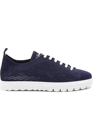 Kiton Sko, Herre, Blå, 44 1/2 EU, Læder, Strikkede Sneakers Blå med Broderet Logo
