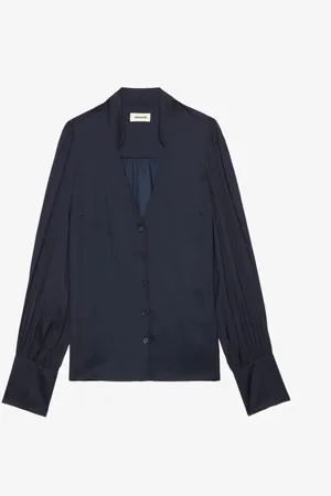 Zadig & Voltaire Bluser & Skjorter, Dame, Blå, S, Satin, Navy Satin Skjorte med Rhinestone Knapper