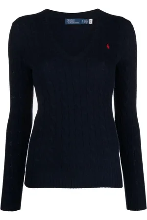 Ralph Lauren Strik, Dame, Blå, XL, Uld, Langærmet uld-cashmere sweater