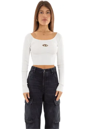 Diesel Top, Dame, Hvid, M, Bådhals Langærmet Top