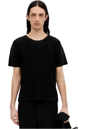 Issey Miyake Top, Herre, Sort, L, Polyester, Basic Crewneck Plisseret Top