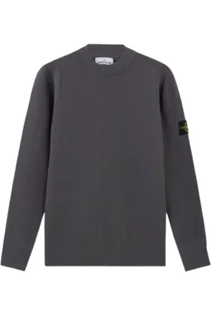 Stone Island Strik, Herre, Grå, XL, Uld, Grå Uld Crewneck Sweater med Ribdetaljer