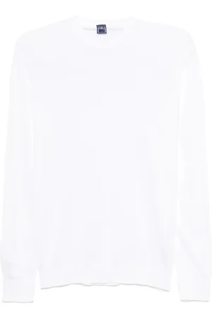 FEDELI Strik, Herre, Hvid, M, Uld, Hvid Crew Neck Sweater