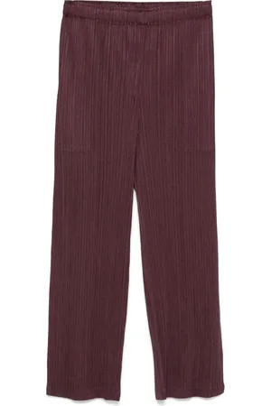 Issey Miyake Bukser, Dame, Brun, L, Uld, Stilfulde Bukser