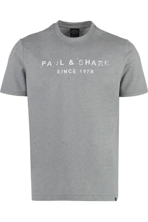 Paul & Shark Top, Herre, Grå, L, Bomuld, Cotton Logo T-shirt med ribkant i halsen