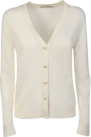 Tory Burch Strik, Dame, Hvid, M, Uld, V-Neck Cardigan
