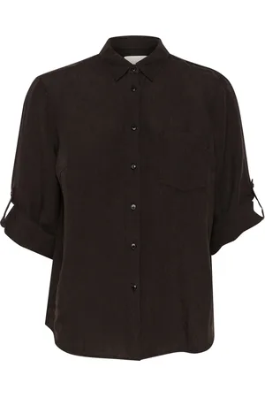 Part Two Bluser & Skjorter, Dame, Brun, XS, Linned, Sort linnedskjorte med lomme