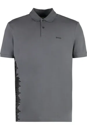 HUGO BOSS Top, Herre, Grå, 2XL, Bomuld, Bomulds Polo Shirt med Ribkanter