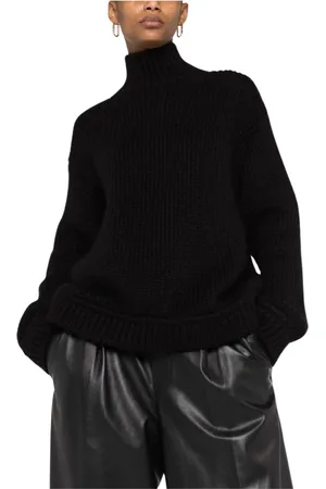Tom Ford Strik, Dame, Sort, M, Uld, Sort Alpakauld Mock Neck Rullekrave