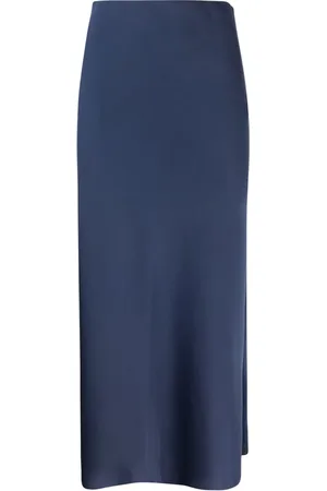 Patrizia Pepe Nederdel, Dame, Blå, L, Satin, Blå Glossy Satin Midi Nederdel
