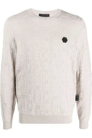 Philipp Plein Strik, Herre, , 3XL, Uld, Monogram Silk/Wool Pullover Sweater