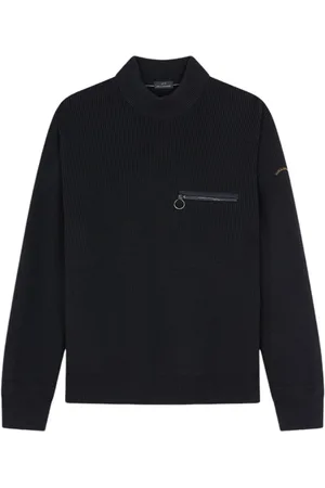 Paul & Shark Strik, Herre, Sort, L, Uld, Ribstrikket uldsweater med lomme