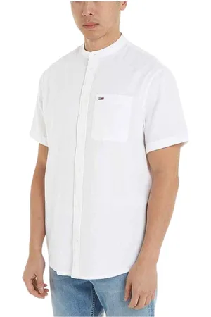 Tommy Hilfiger Skjorte, Herre, Hvid, M, Bomuld, Hvid linned- og bomuldsskjorte med korte ærmer